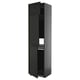 Black METOD tall kitchen cabinet with open doors.