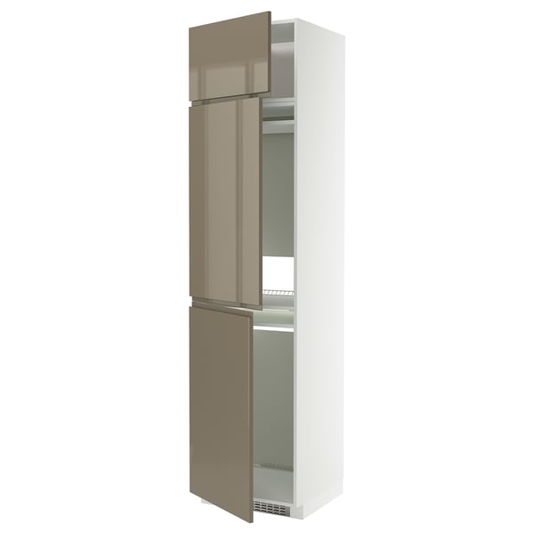 Tall METOD kitchen unit in dark grey-brown with adjustable shelves.