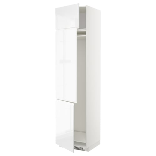 White glossy cabinet, vertical design, integrated handles, modern style.