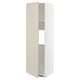 Vertical white cabinet with beige door, adjustable shelf, sleek minimalist design.