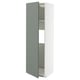 Modern, white METOD kitchen cabinet with greenish-gray door, sleek, tall, slim design.