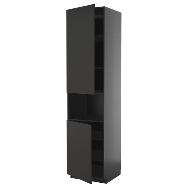 Black METOD cabinet with adjustable shelves, glossy finish.