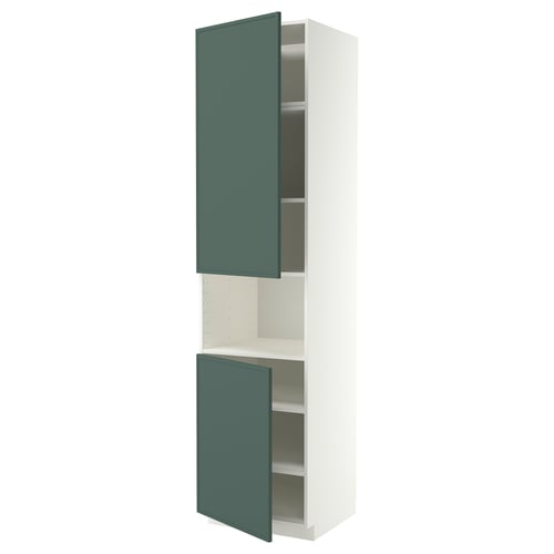 METOD High cab f micro w 2 doors/shelves, white/Aspudden dark grey-green, 60x60x240 cm