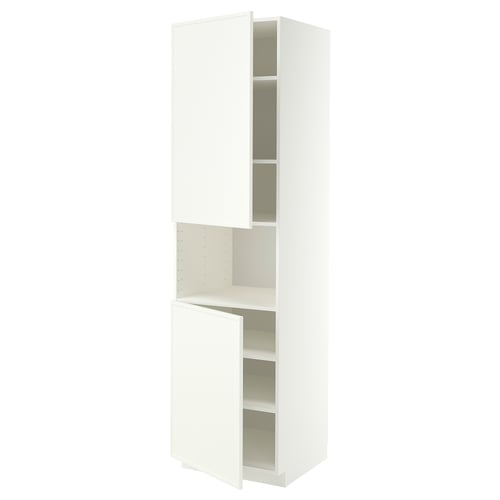 METOD High cab f micro w 2 doors/shelves, white/Aspudden matt white, 60x60x220 cm
