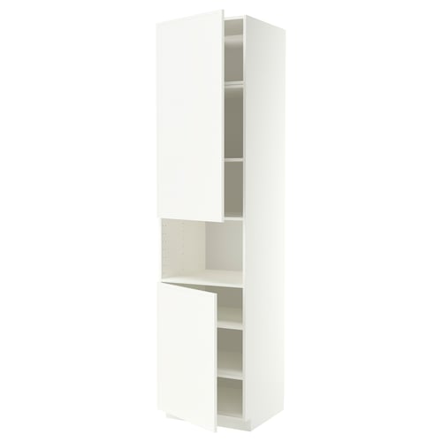 METOD High cab f micro w 2 doors/shelves, white/Aspudden matt white, 60x60x240 cm