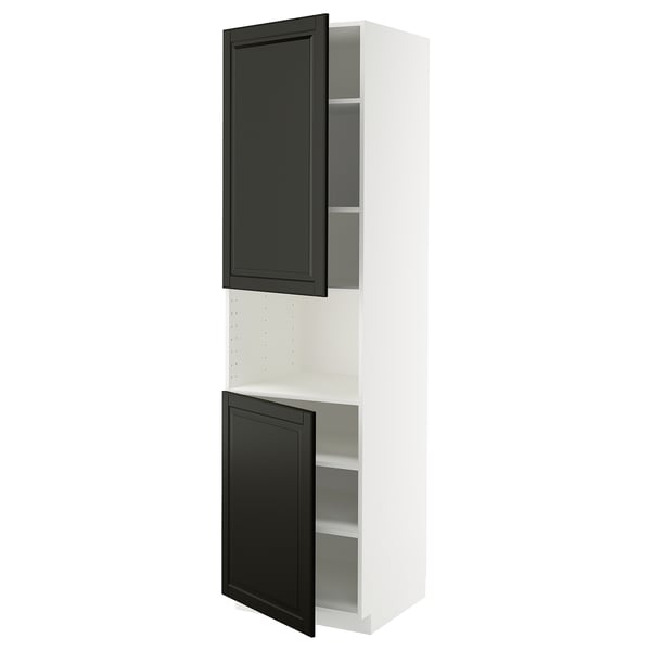 Black and white tall METOD cabinet with adjustable shelves.