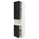 White METOD kitchen cabinet with black doors, bevelled edges, open shelves, adjustable interior.