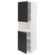 White and black kitchen cabinet, METOD system, tall unit with two open compartments, modern design, adjustable shelves.