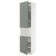 Modern white METOD cabinet with gray-green textured doors and adjustable shelves.