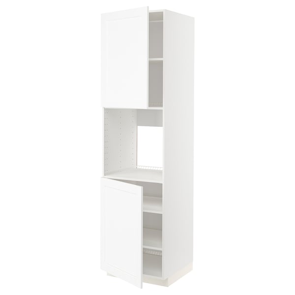 White METOD kitchen cabinet with one door and one open shelf, minimalist design.