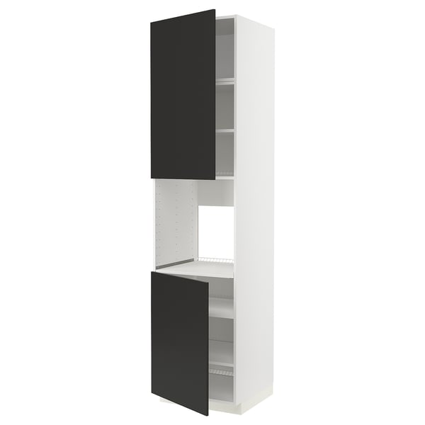 White METOD kitchen cabinet with black matte doors, square shape.