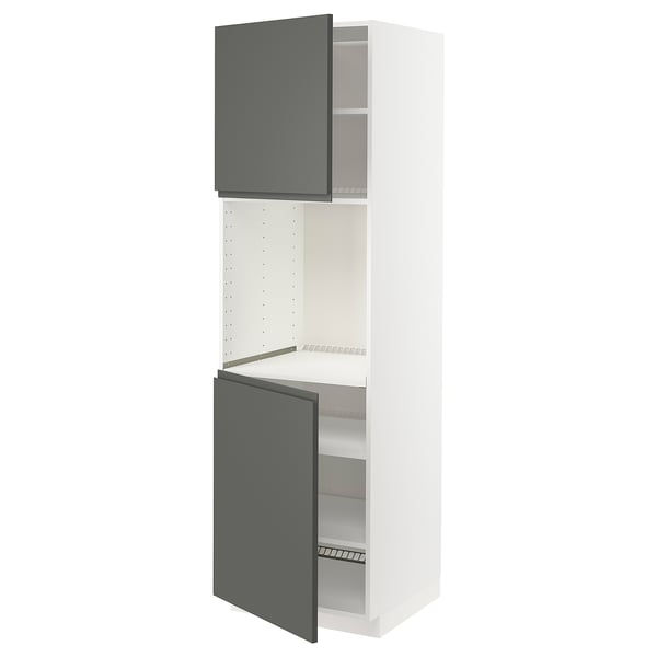 Modern dark grey METOD cabinet with adjustable white shelves, sleek design.