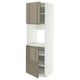 Modern white kitchen cabinet with bronze doors, metallic handles, and shelves.
