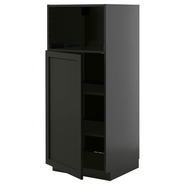METOD High cabinet f built-in appliances, black-grey/Lerhyttan black stained, 60x60x140 cm