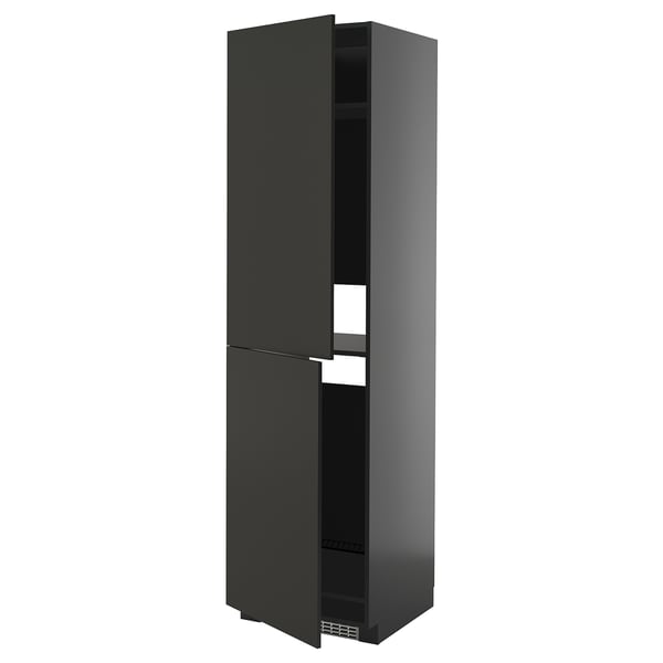 Black METOD cabinet with two doors, sleek modern design.