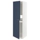 Tall white cabinet with two open blue doors. Modern design, adjustable shelves.