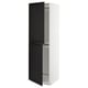Black wooden doors on white cabinet; tall, slim.