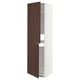 Ikea METOD kitchen unit. Tall white cabinet with dark brown oak doors. Two adjustable shelves.