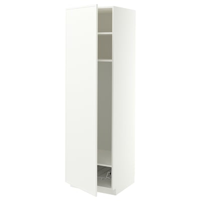 METOD High cabinet w shelves/wire basket, white/Aspudden matt white, 60x60x200 cm