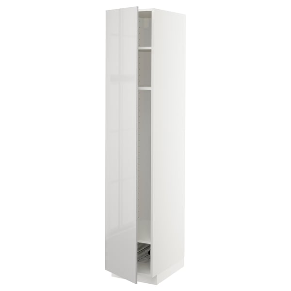 A METOD kitchen cabinet in white with high-gloss finish and adjustable shelves.