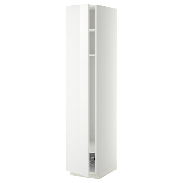 A white METOD high cabinet. Modern design, glossy finish, rectangular shape, its part of a kitchen system.