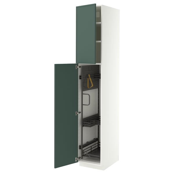 METOD High cabinet with cleaning interior, white/Aspudden dark grey-green, 40x60x220 cm