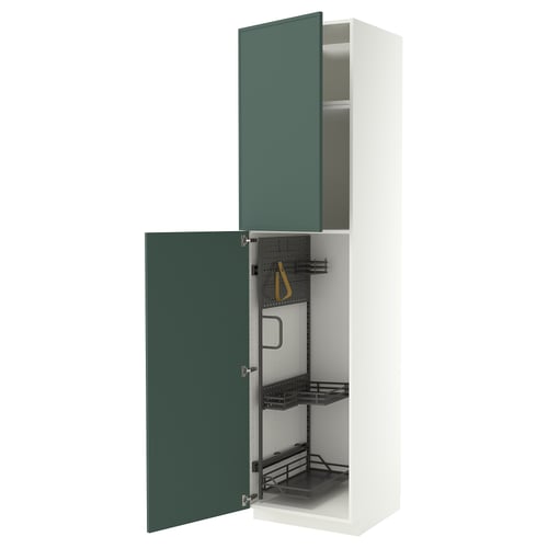 METOD High cabinet with cleaning interior, white/Aspudden dark grey-green, 60x60x240 cm
