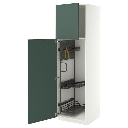 METOD High cabinet with cleaning interior, white/Aspudden dark grey-green, 60x60x200 cm