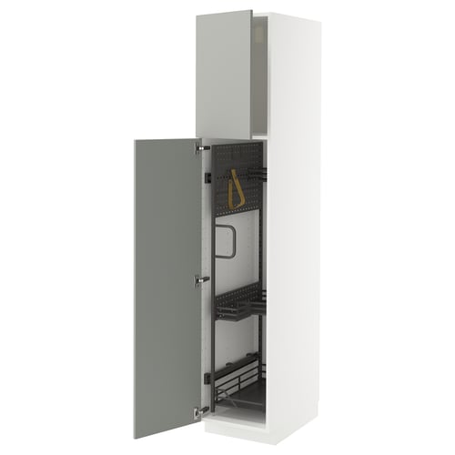 METOD kitchen unit, white cabinet with gray door, modern, open for access.