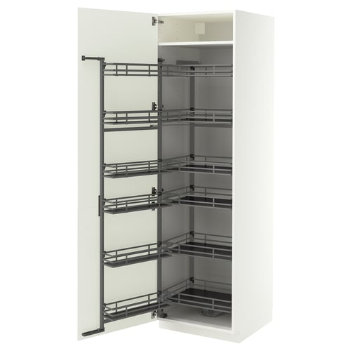 METOD High cabinet with pull-out larder, white/Aspudden matt white, 60x60x200 cm