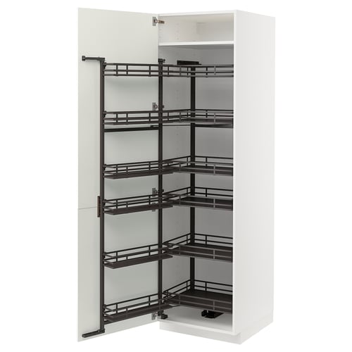 METOD kitchen cabinet with pull-out shelves, white, metal and wood construction, modern design.