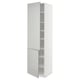 White METOD kitchen cabinet, sleek grey, tall, rectangular with open adjustable shelves.