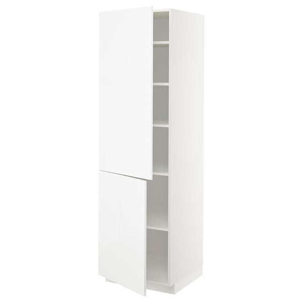 White METOD cabinet, modern design, glossy finish, tall rectangular shape, with adjustable shelves.