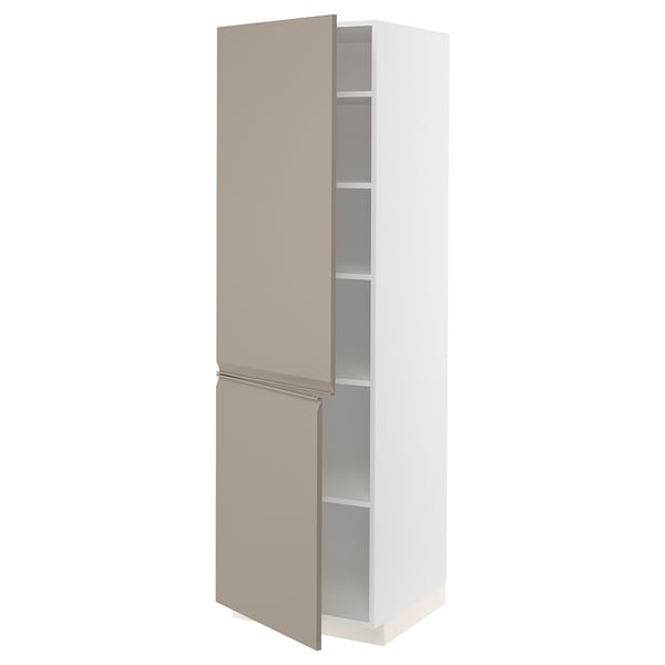 A METOD tall kitchen cabinet in beige with adjustable shelves.