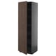A dark brown wooden cabinet with a high gloss gray door, featuring a sleek and modern design.