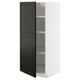 Modern white cabinet with black doors, adjustable shelves, sleek design.
