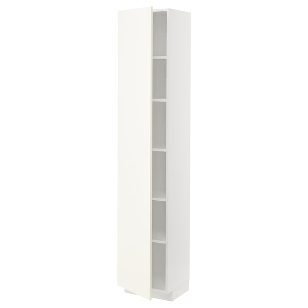 White METOD cabinet with open shelves, slim design.