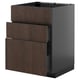 Dark brown and grey kitchen cabinet with three drawers in modern design by IKEA.