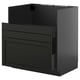 Black kitchen cabinet, modern, rectangular, sleek design with drawers and smooth surfaces.