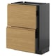 Modern kitchen cabinet, black and wood, two drawers, sleek handles.