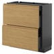 Black and oak wood METOD kitchen cabinet with two drawers.