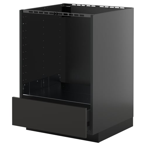 Black METOD kitchen cabinet with single drawer, sleek modern design.