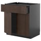 Modern dark brown kitchen cabinet with drawer, sleek design.