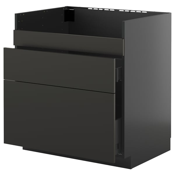 Modern black METOD kitchen cabinet with sleek drawers and efficient storage solutions.