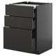 Modern black kitchen cabinet with three drawers, sleek design, sturdy black steel frame, self-closing drawers.