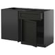 METOD black kitchen unit with open drawer and shelf; sleek, traditional design.