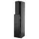 Tall black kitchen cabinet, modern design, glossy finish, multiple shelves, fully assembled.