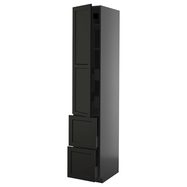 Black METOD kitchen cabinet with wood doors