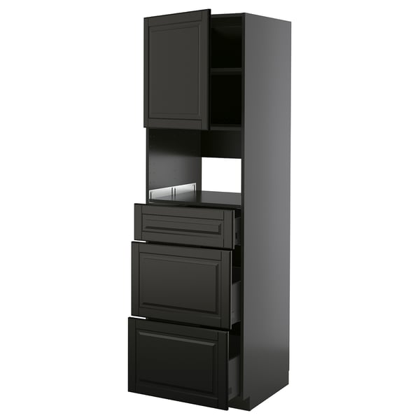 METOD / KNIVSHULT High cabinet f built-in appliances, black-grey/Bodbyn black, 60x60x200 cm