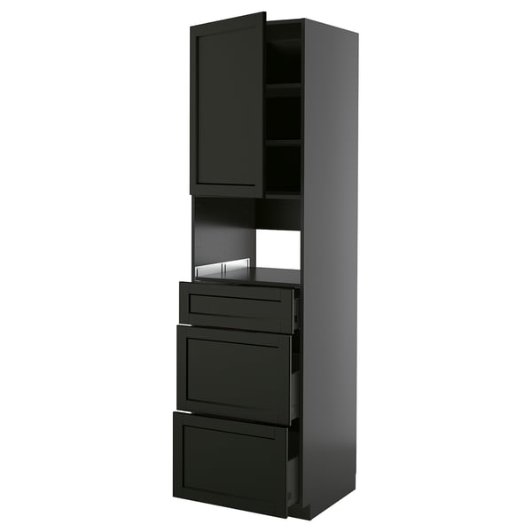 METOD / KNIVSHULT High cabinet f built-in appliances, black-grey/Lerhyttan black stained, 60x60x220 cm